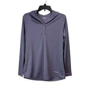 Eddie Bauer long sleeve hooded athletic tech top lavender large hiking outdoors